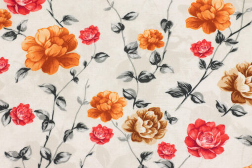 Fabric Store - Διακοσμητικό ύφασμα εμπριμέ με φάρδος 1.4m εξαιρετικής ποιότητας με πορτοκαλί λουλούδια. Ύφασμα με το μέτρο, με μαλακή υφή για ταπετσαρίες επίπλων, στο σπίτι ή τους επαγγελματικούς σας χώρους.